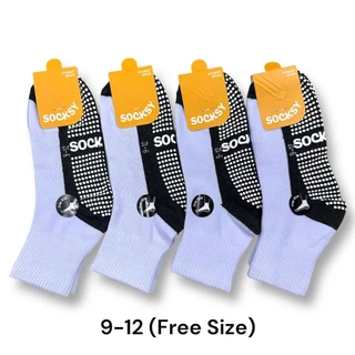 ถุงเท้า นักเรียน SOCKSY แบบกันลื่น สีขาว/เทา แพ็คละ 12คู่