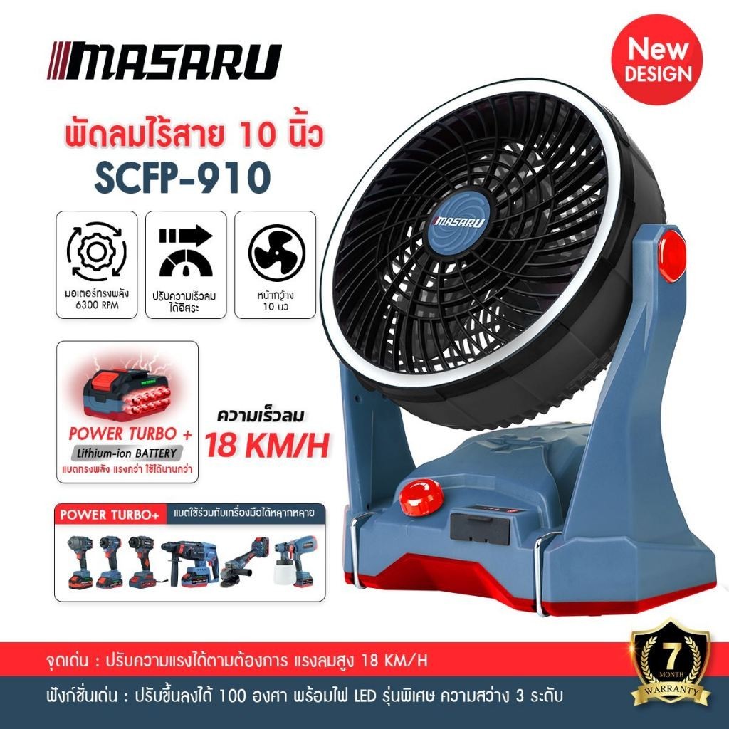MASARU พัดลมแบต 10 นิ้ว SCFP-910 พัดลมไร้สาย พัดลมพกพา ไร้สาย
