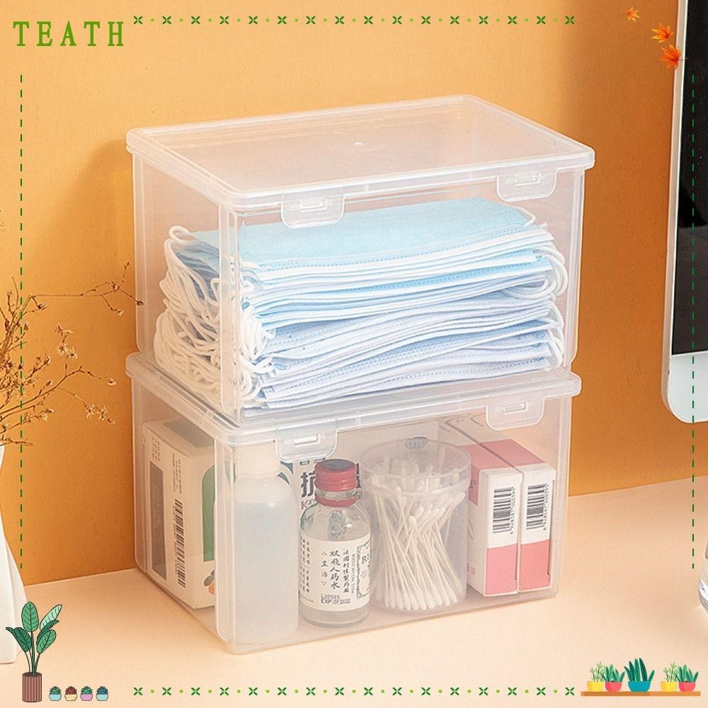 Teath 1 ชิ้นพลิกกล่อง,พลาสติกโปร่งใสกล่องเก็บ,ฝุ่นขนาดเล็กหนาขนาดใหญ่แบบพกพายาเก็บยาเครื่องประดับต่างหูเครื่องสําอาง