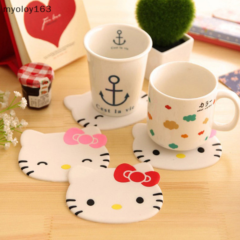 Myoloy Kawaii Hello Kittys Creative ถ้วยการ์ตูน PVC กาวนุ่มสํานักงานกาแฟ Anti Slip Mat บ้านโต๊ะรับประทานอาหารฉนวนกันความร้อน Pad TH