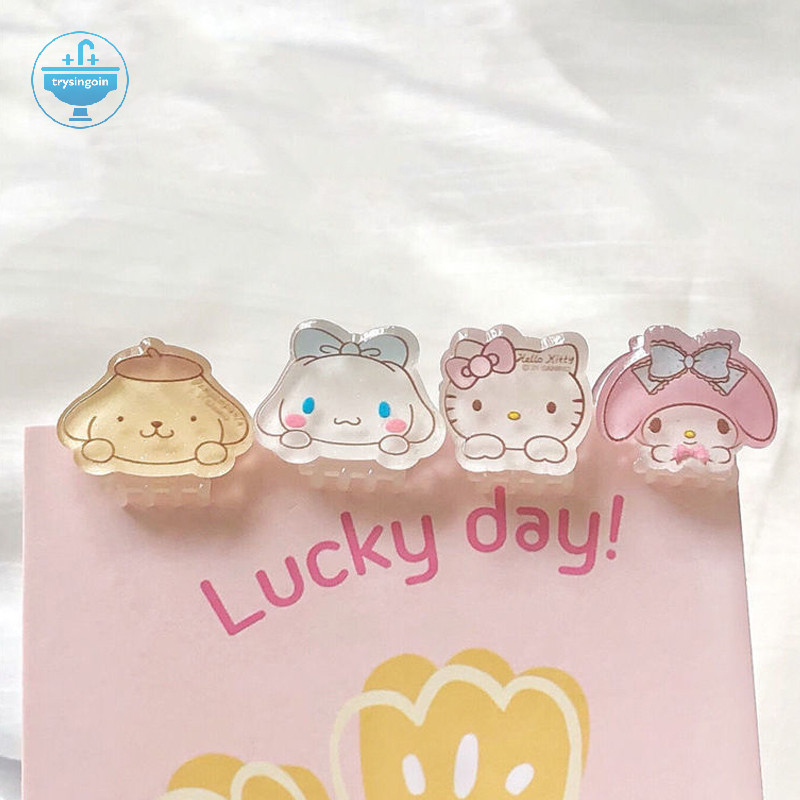 [trysingoin] Sanrio Grab Clip Hello Kitty Melody Kuromi Kawaii อะนิเมะกิ๊บติดผมขนาดเล็กการ์ตูนน่ารักเครื่องประดับผมหวานถักคลิปฉลาม TH