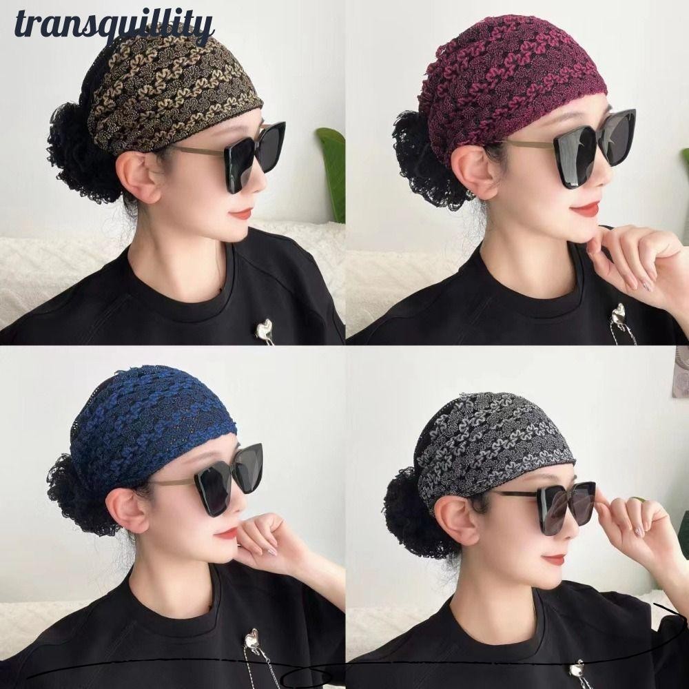 Transquillity มุสลิม Headscarf หมวก, ลูกไม้เส้นใยอะคริลิคมุสลิม Headpiece, Retro Soild สีแอฟริกัน Head Wraps ผู้หญิง