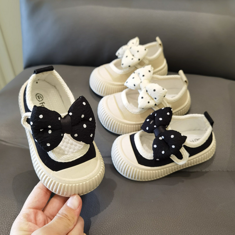 รองเท้าผ้าใบเด็ก Polka Dot Bow Girls รองเท้าเด็กรองเท้าเด็กวัยหัดเดิน Soft Sole Princess Shoes