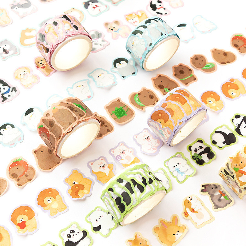 Pre-cut สัตว์ Washi เทปชุดน่ารัก Kawaii แมวกระต่าย Panda สุนัข Penguin ตกแต่ง Masking สติกเกอร์ป้ายสําหรับศิลปะ DIY งานฝีมือวารสาร Planners สมุดภาพห่อ