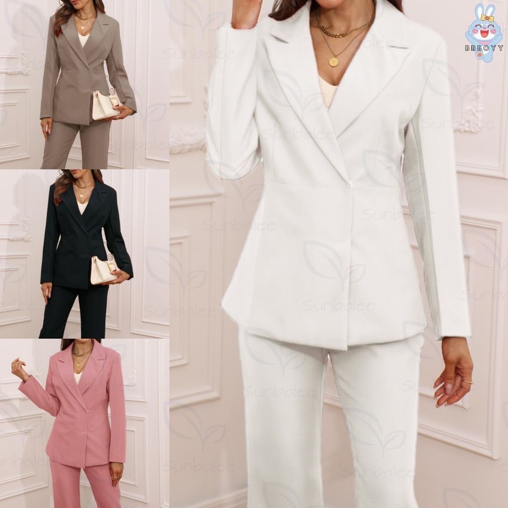 SUIT-17 ชุดสูท ชุดเซ็ตเสื้อสูท+กางเกง ขายเป็นเซ็ต เสื้อเบลเซอร์ S-3XL Blazer ใส่ทำงาน สำหรับผู้หญิง พร้อมส่ง