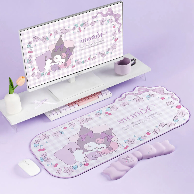 Geekshare Esports Sanrio Kuromi แผ่นรองเมาส์ขนาดใหญ่สํานักงานแป้นพิมพ์คอมพิวเตอร์แผ่นรองโต๊ะที่วางข้อมือ