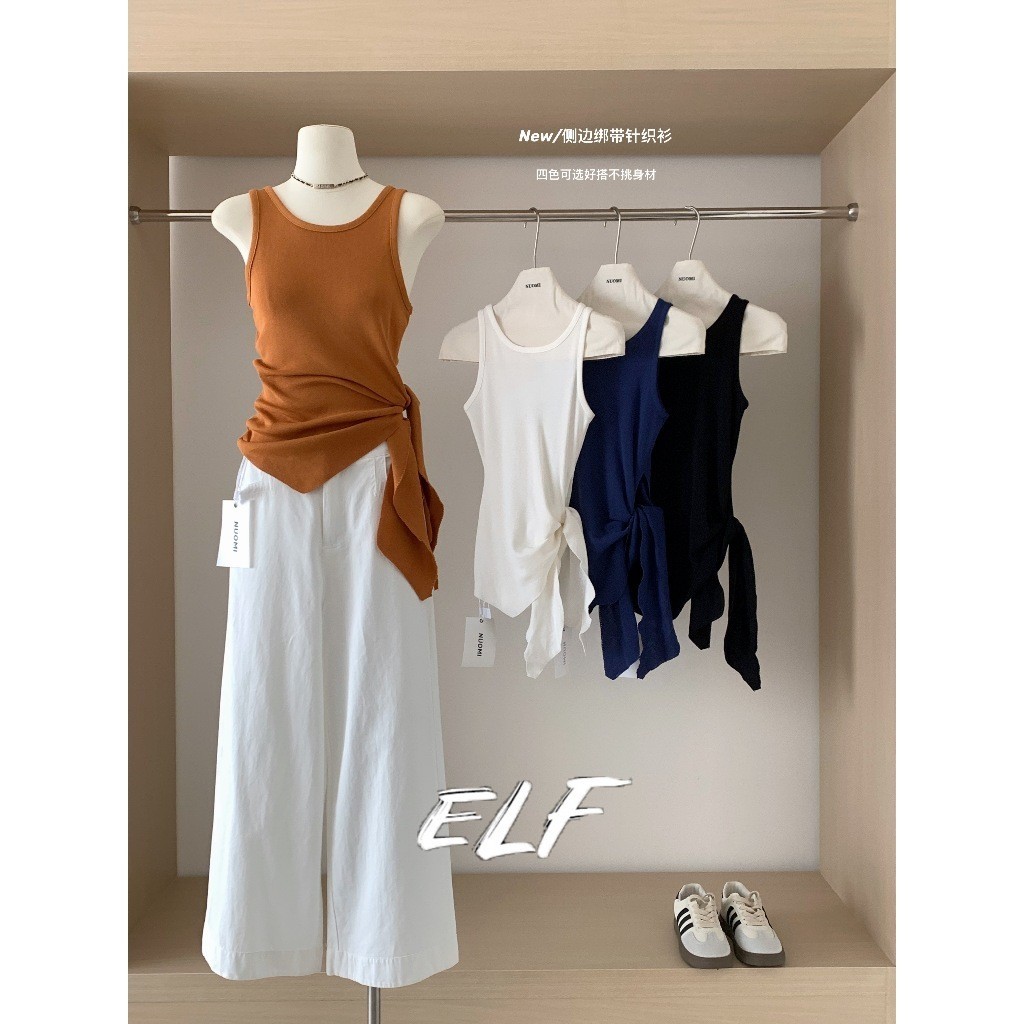 ผู้หญิงรอบคอถักเสื้อกั๊กแยกเอว การทําตัวให้ผอม เสื้อแขนกุด