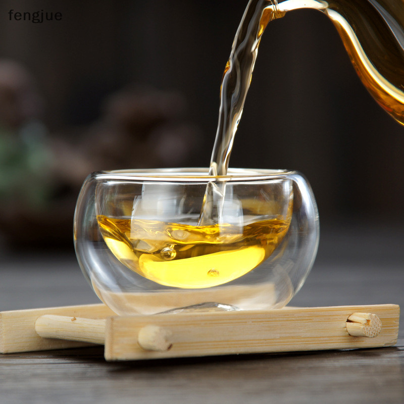 Fengjue 50ml ถ้วยแก้วผนังคู่โปร่งใส Handmade ทนความร้อนเบียร์ชาเครื่องดื่ม Kungfu ถ้วยน้ําชา Mini Whisky ถ้วยเอสเปรสโซถ้วยกาแฟ TH