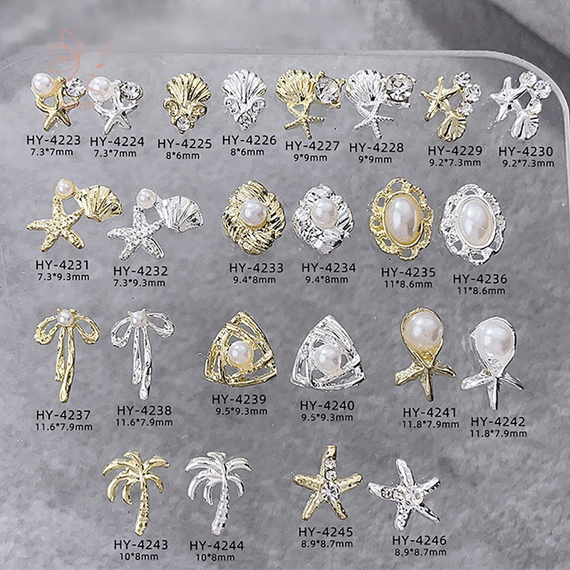 [maybeauty] 10 ชิ้น 3D Silver Gold Pearl Shell เครื่องประดับเล็บแฟชั่นผู้หญิงเล็บ Ch Bowknot เล็บ Rhinestones ตกแต่งเล็บ {TH}