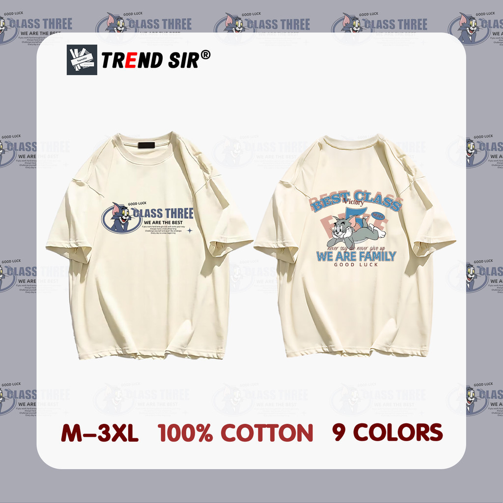 TrendSir NEW เสื้อยืดคอกลมแขนสั้น เสื้อยืดแฟชั่น Tom and Jerry คอกลม 100% Cotton 9สี M-3XL