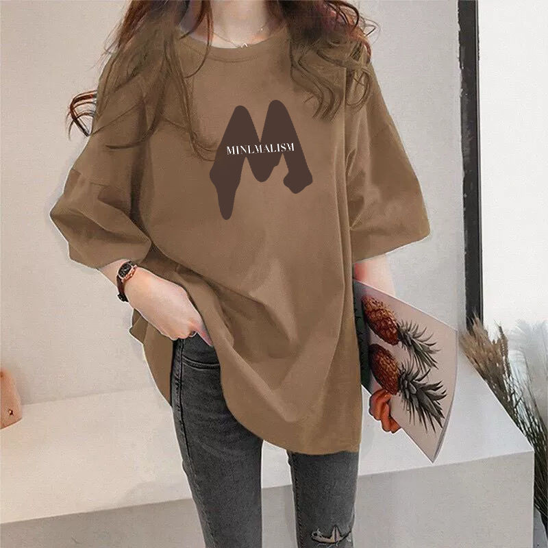 Oversize Tshirt(40-150kg) สไตล์อเมริกันผู้หญิงขนาดพิเศษเสื้อพิมพ์ลายตัวอักษรแฟชั่น Slim T เสื้อ