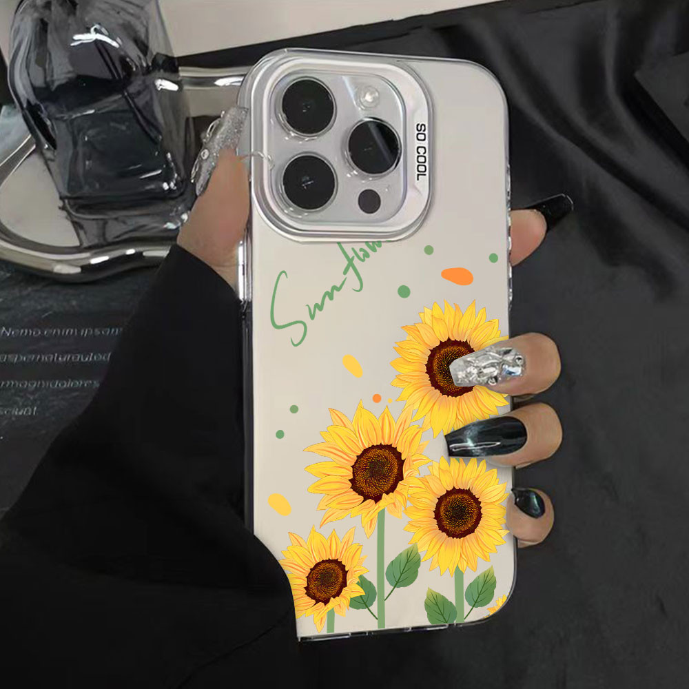 SAMSUNG สําหรับsamsung A15 A55 A53 A54 A14 A33 A25 A35 A34 A24 A23 กระโดด 3 GalaxyA53 GalaxyA15 Jump3 เงินIMDเคสโทรศัพท์แฟชั่นหรูหราดอกทานตะวันพิมพ์สีฝาครอบ
