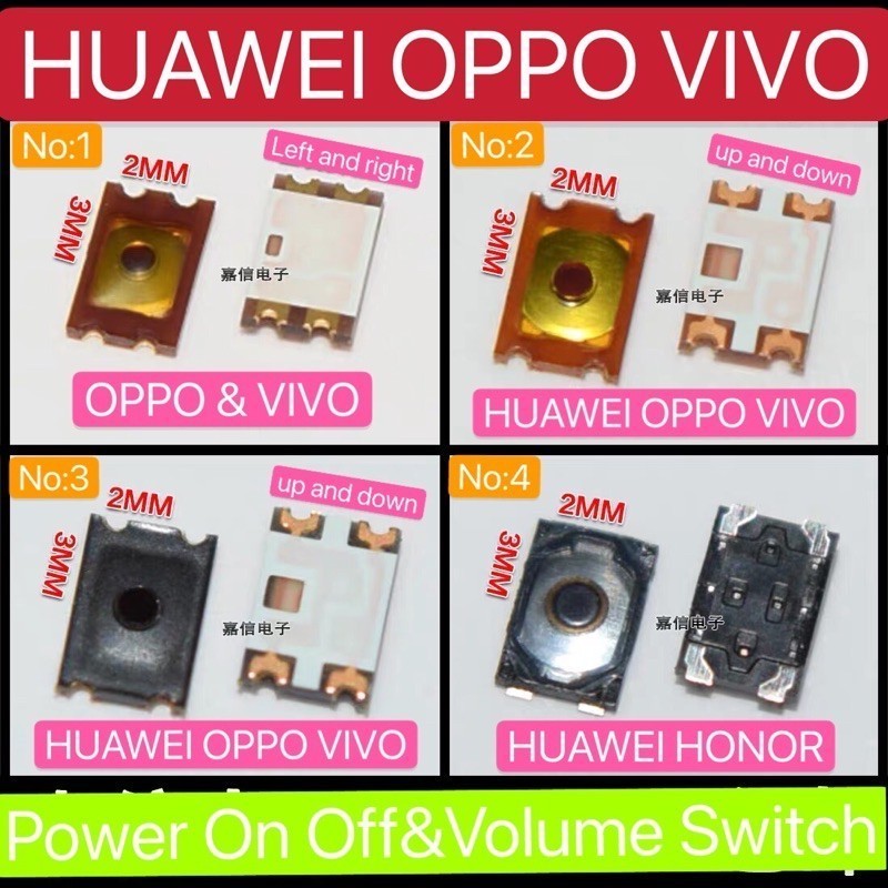 10-50 ชิ้น Huawei Oppo Vivo สวิตช์ไฟและสวิตช์ปรับระดับเสียง