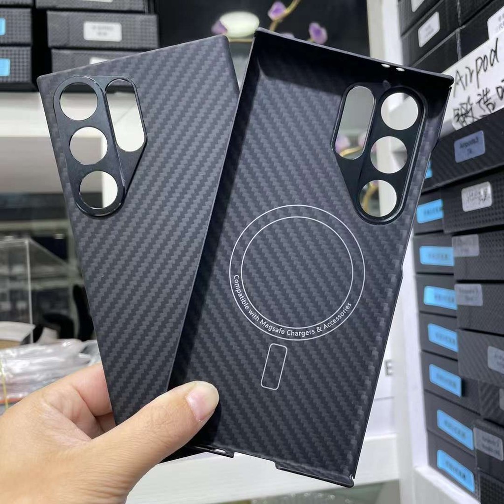Samsung S24 Ultra Super Slim จริง Kevlar คาร์บอนไฟเบอร์ Micro Matte Magnetic Case พร้อมโลหะป้องกันกล้องแหวนสําหรับ Galaxy S24U กันกระแทก
