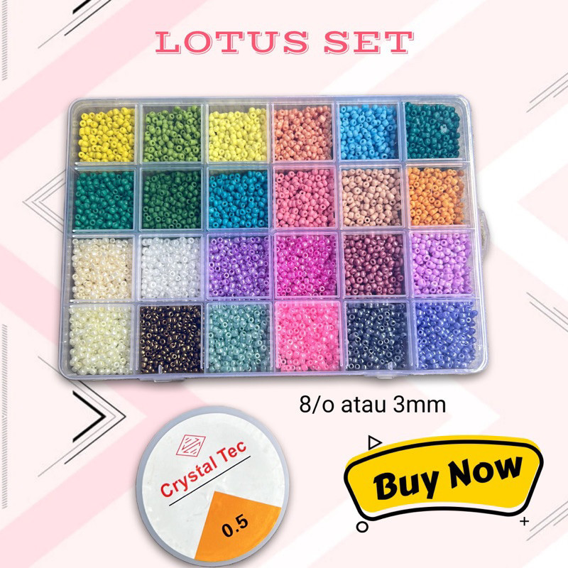 จ่ายตรงจุด DIY Craft Materials Sand Mote Bead 8/o 3mm Set Box 24 สี (ฟรี Elastic String Strap) 24 สี
