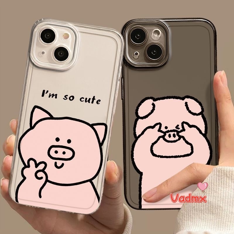 Anti-fall หมูสีชมพูน่ารักสําหรับ Vivo V40 V30 V29 V27 V25 V23 V20 Pro V27E V23E V21 4G 5G V21S V21E V17 Neo V15 Z9 Pro Vivo 9 X 9 Pro โปร่งใส Turbo เคสโทรศัพท์ Neo