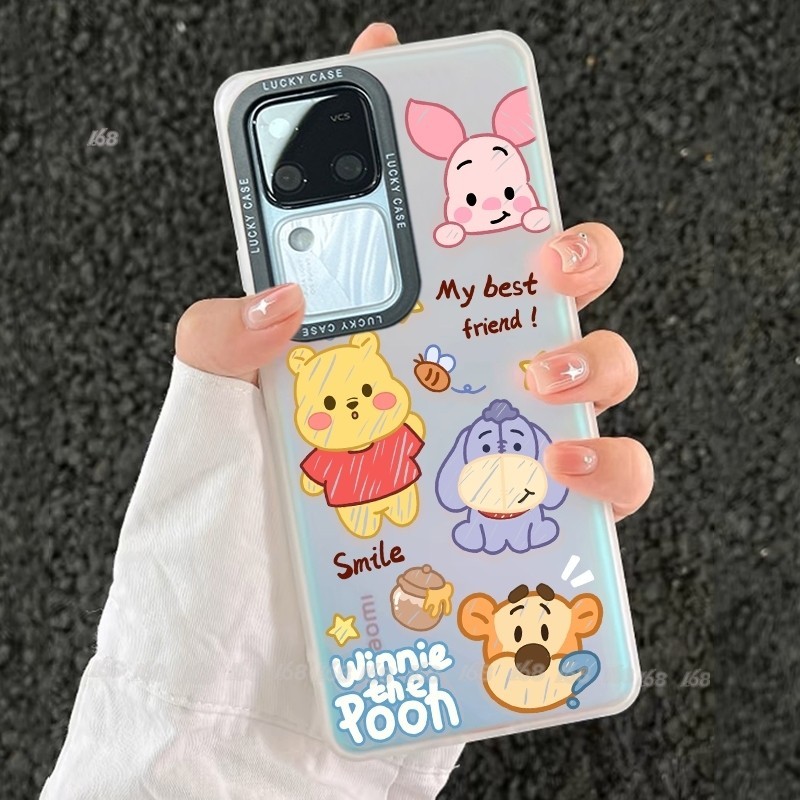 เคส Vivo V30 V27 V29 5G เคส Vivo V30 Pro เคสโทรศัพท์มือถือแบบแข็ง ผิวด้าน กันกระแทก ลายการ์ตูนหมีพูห์ หมู พร้อมตัวป้องกันกล้อง สําหรับ 2-in-1 IMD