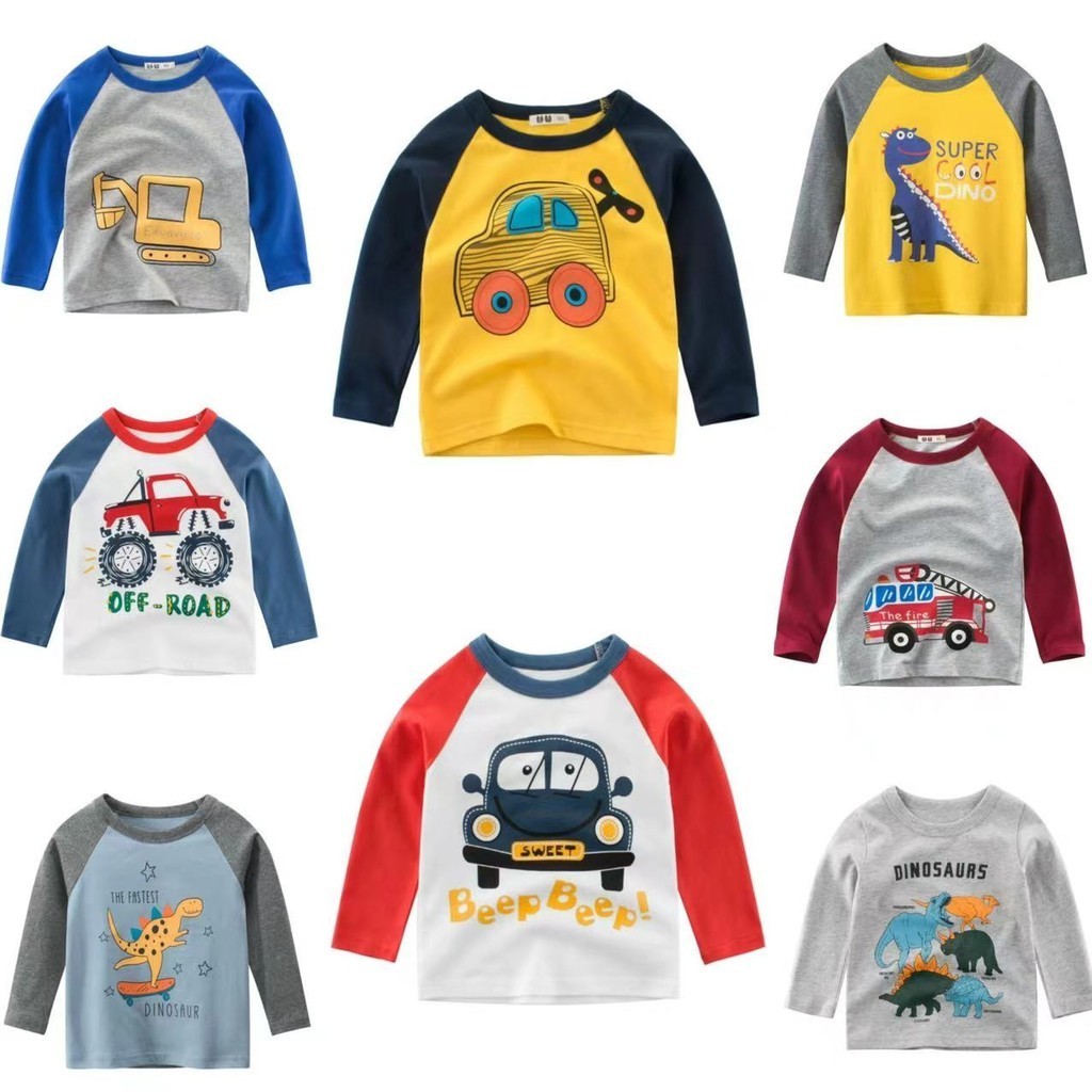 Boy Dinosaur Long-Sleeved t-Shirt Car t-Shirt Autumn New Product Boy Long-Sleeved t-Shirt