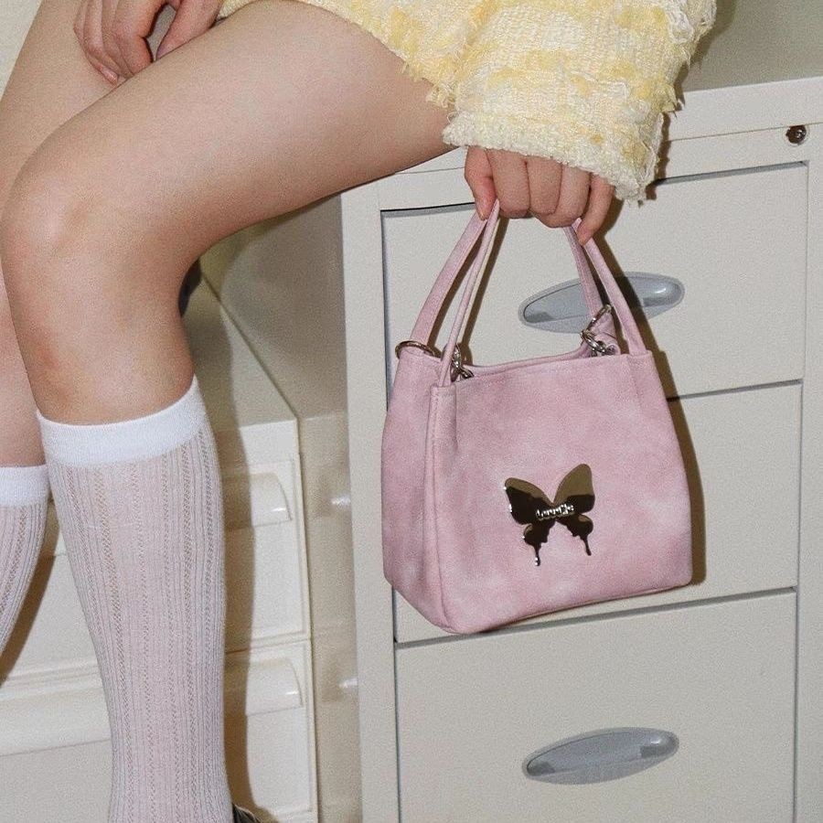 Ck & GR MK Original Cherry Blossom Pink Bucket Bag Pearl Chain Bag กระเป๋าถือ Messenger Bag Niche De