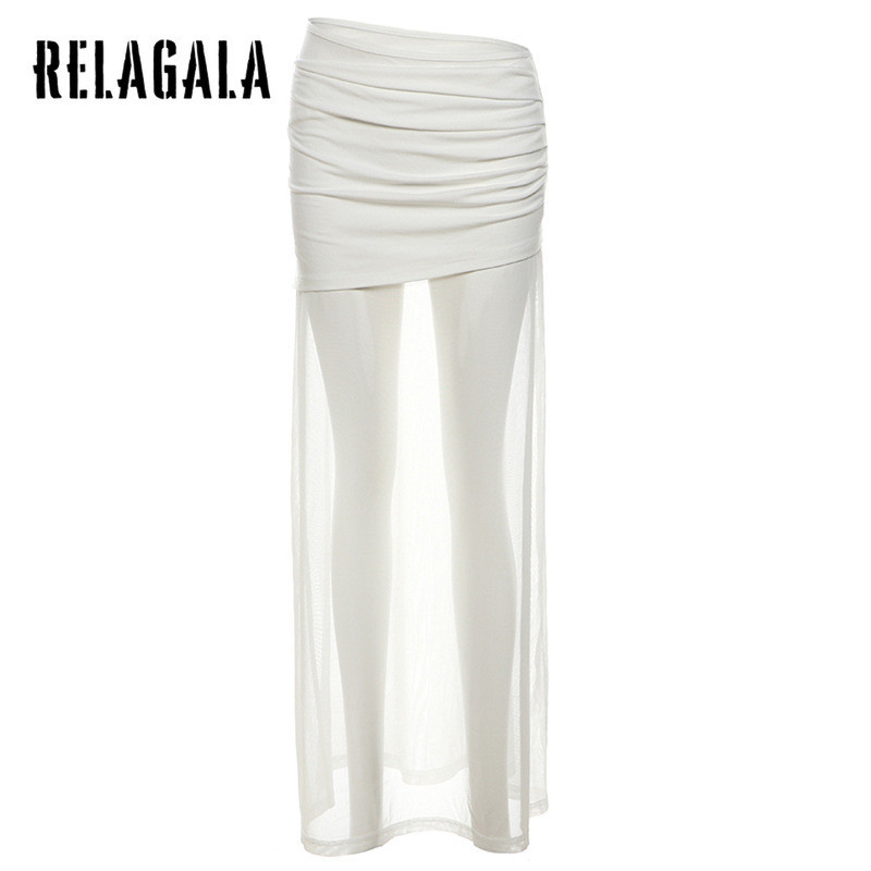 RelaGala กระโปรงผ้าโปร่งเอวสูงสไตล์ใหม่ของผู้หญิง Slim Street