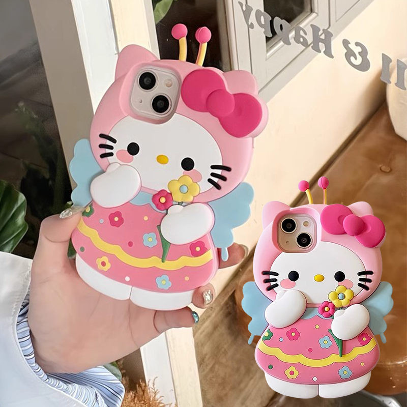 3D กันกระแทก สําหรับ OPPO Reno8T Reno8Z Reno7Z 5G Reno 15Pro 14F 14 8T 8Z 7Z 11 11Pro 10 10Pro 8 7 5 4Z R15 Pro R11S เคสมือถือ Soft TPU Case เคสป้องกัน Cute Cartoon Flowers Bee Hello Kitty เคสกันกระแทก เคสซิลิโคน เคสป้องกันสามมิติ