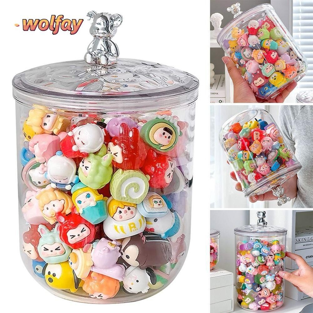 Wolfay โถเก็บเมล็ดพืชน่ารัก, กล่องแสดงตุ๊กตา Pop Mart ความจุขนาดใหญ่โปร่งใส, สัตว์เลี้ยงสร้างสรรค์พร้อมฝาปิดถุงขนมของเล่น
