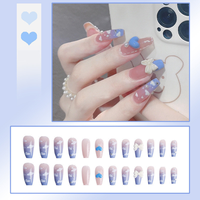 24 ชิ้น พร้อมจี้หัวใจสีฟ้า และดีไซน์เมฆดรีมมี่ น่ารัก ระดับไฮเอนด์ พร้อมกาวเยลลี่-Z092