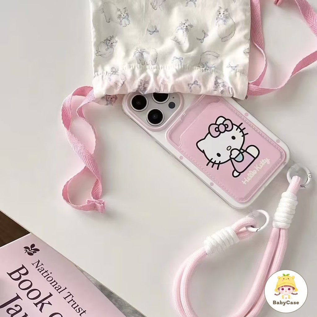 แฟชั่นลาย Hello Kitty น่ารัก ช่องใส่บัตรพร้อมสายคล้อง เคส IPhone 16 11 13 14 12 15 Pro Max 7 8 14 Plus XR X XS Max SE - รูปที่ 4