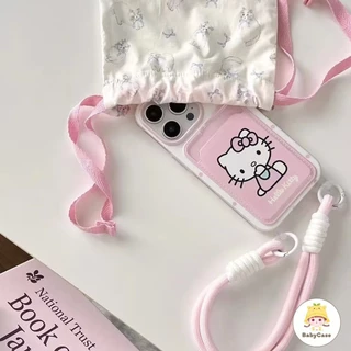 แฟชั่นลาย Hello Kitty น่ารัก ช่องใส่บัตรพร้อมสายคล้อง เคส IPhone 16 11 13 14 12 15 Pro Max 7 8 14 Plus XR X XS Max SE