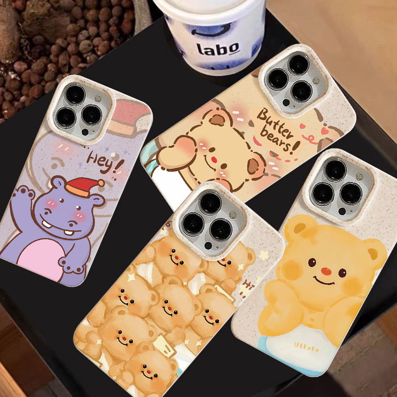 ลายหมีเนยสุดน่ารัก เป็นมิตรกับสิ่งแวดล้อม เคส iPhone 16 11 15 13 14 12 Pro MAX 7Plus XS X XR MAX 8 7 16 6 Plus SE 2020