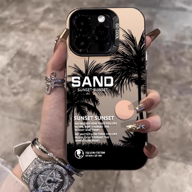 เคสไอโฟน16 15 14 13 12 11 Pro Max Case Sunset Coconut Trees แนวโน้ม กันกระแทก Compatible เคส iPhone 16PM,16Plus,X/XS, XR,7+,8Plus
