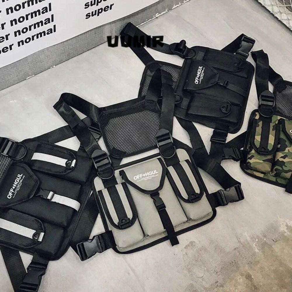 UUMIR กระเป๋าเสื้อกั๊ก, ไนลอนสวมทนเย็นกระเป๋าเป้สะพายหลังแฟชั่น4สีปรับสะท้อนแสงออกแบบหน้าอกแพ็คผู้ชาย/ผู้หญิง