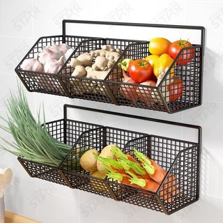 Kitchen Organizer Rack Spice Storage Holder Wall Mounted Fruit Hanging Basket Vegetable Shelf Racks
