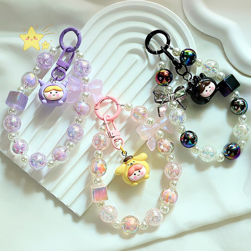 [JBTH] Kawaii Sanrio Hello Kitty โซ่โทรศัพท์ Kuromi My Melody พวงกุญแจลูกปัด Anti-lost สายรัดข้อมือสร้อยข้อมือกระเป๋าตกแต่งแหวนกุญแจรถ [JB]