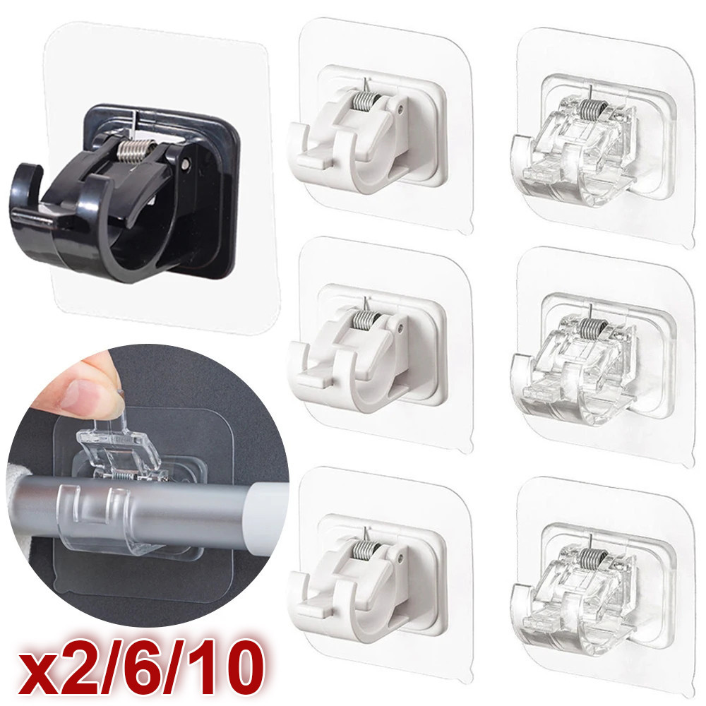 Self-กาวติดผนังผ้าม่านเสาตะขอ-เล็บฟรีผ้าม่านrodผู้ถือ-ตู้เสื้อผ้าtelescopic Rod Fixing Bracket-สําหรับห้องน้ําKitche Drapery Pole