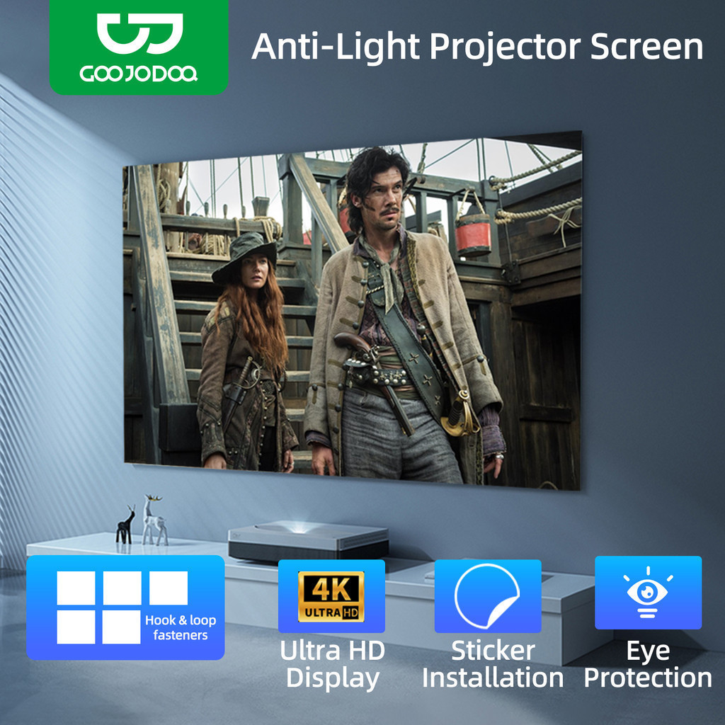 GOOJODOQ High-Contrast HD Anti-Light Projector Screen with 2K/4K Support Anti-Crease Material Eye-Protection