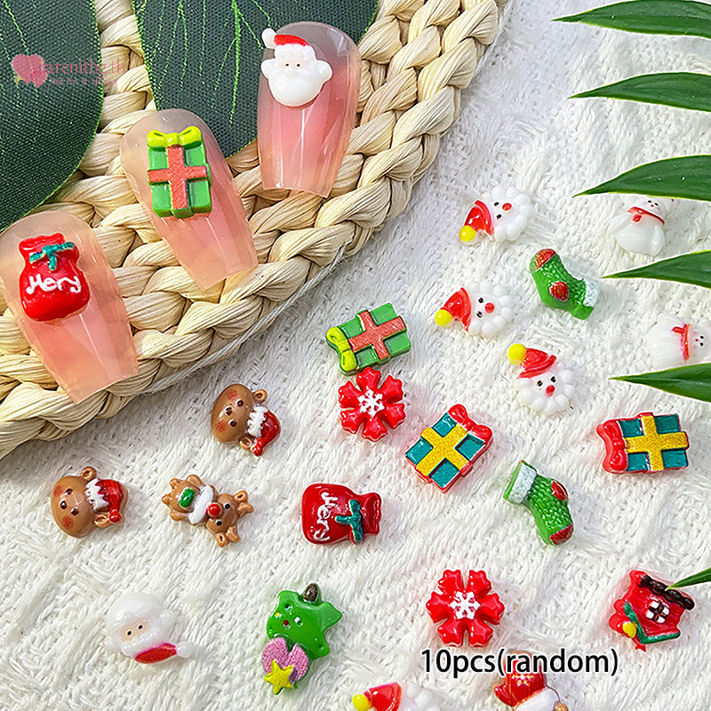 Renbg 10 ชิ้นคริสต์มาส 3D เล็บ Ch Santa Claus Snowman Elk Luminous ออกแบบตกแต่งเล็บ Xmas ฤดูหนาววันหยุดตกแต่งเล็บ TH