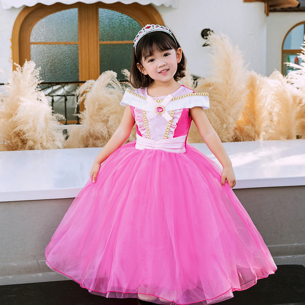 Nnjxd นอนความงามแฟนซีน่ารักเด็กสาวออโรร่าชุดเจ้าหญิงสาวงานเลี้ยงวันเกิดชุดสีชมพูฮาโลวีนเครื่องแต่งกายคอสเพลย์