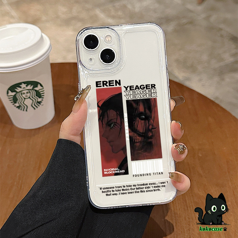 ใช้ได้ IPHONE 11 12 13 14 15 PRO MAX 6 7 8 14 15 PLUS X XS XR Attack on Titan การ์ตูนครึ่งใบหน้ากรณีโทรศัพท์โปร่งใส