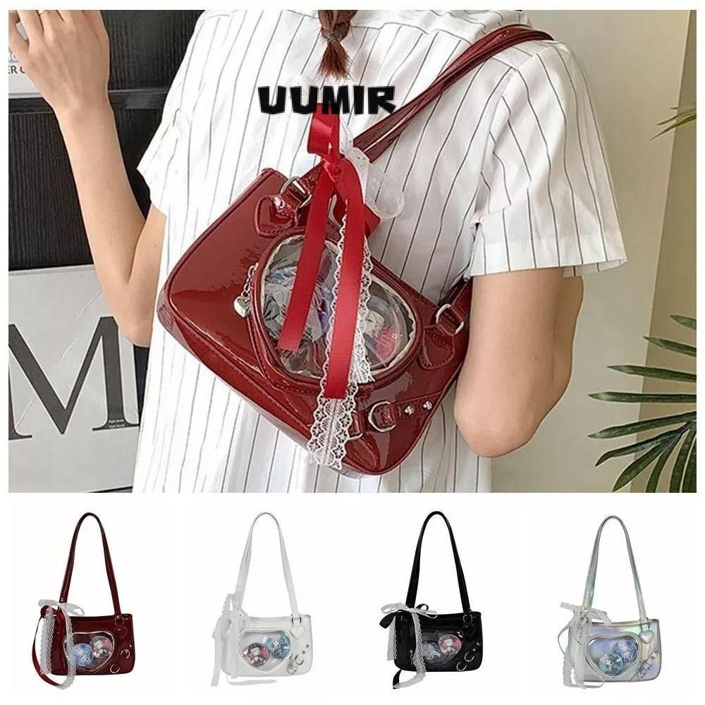 UUMIR Jk Lace Crossbody Bag, Zipper Lace Bow Girls Love Itabag, หนัง PU โปร่งใส Y2K สไตล์ Kawaii กระเป๋าสะพาย