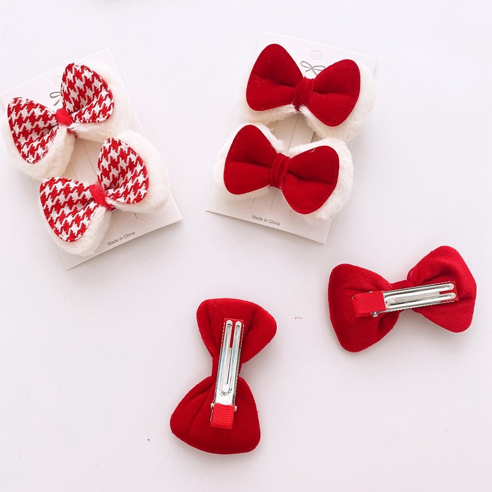 Baby Barrette เด็กผู้หญิงผ้าสีแดง กิ๊บติดผมโบว์โบว์ เครื่องประดับผมปีใหม่จีน