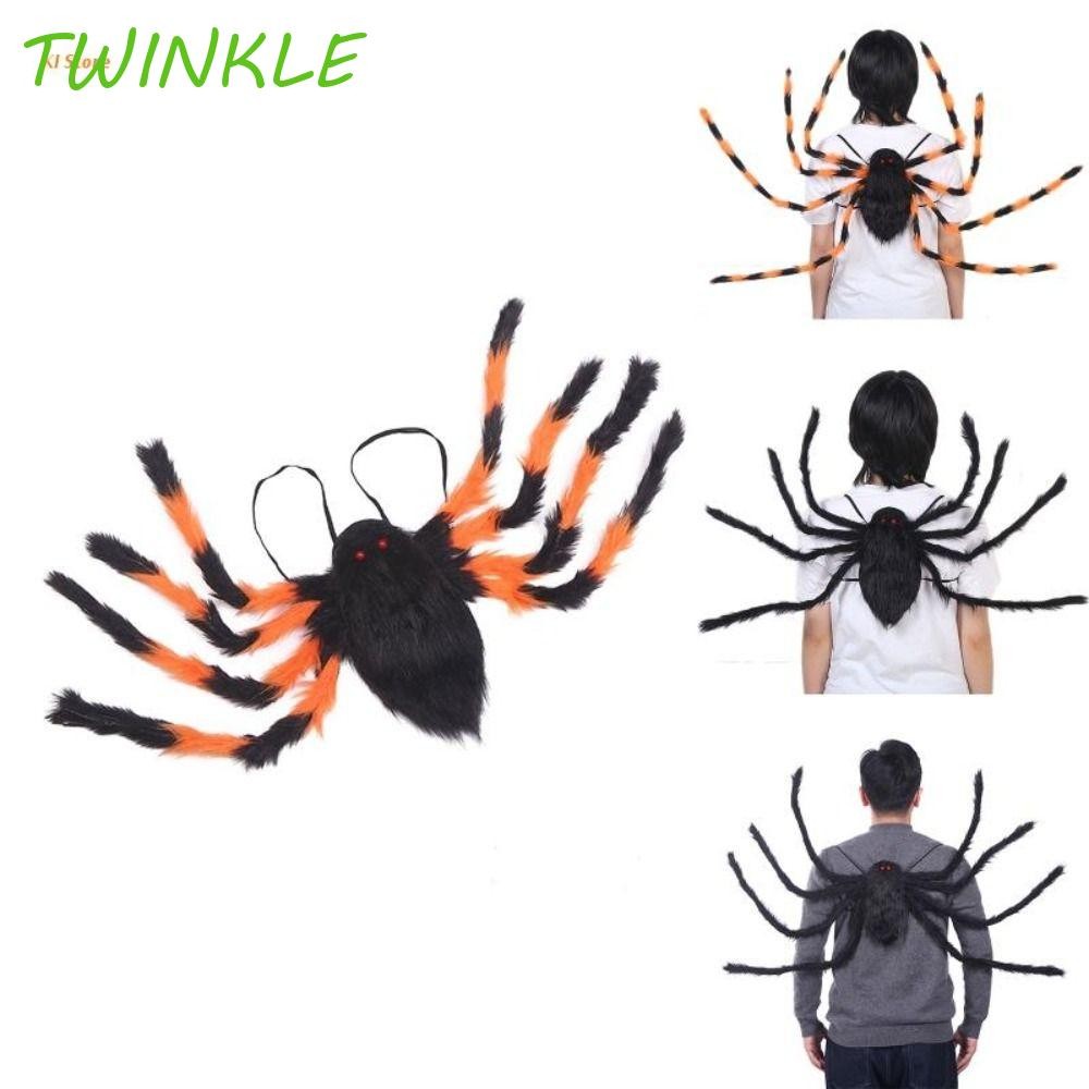Twinkle1 กระเป๋าปีกแมงมุม, สายรัดที่มีสีสัน Plush Spider อุปกรณ์ประกอบฉากสวมหน้ากาก, อุปกรณ์ประกอบฉากสวมหน้ากากฮาโลวีนขนาดใหญ่ที่สร้างสรรค์, ปาร์ตี้ตกแต่งแมงมุม