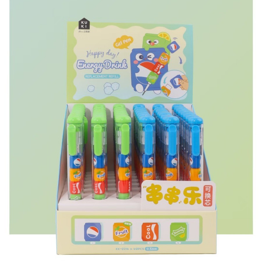 Keqi Creative String Music เครื่องดื่มรูปร่างกดปากกาเจล ins นักเรียนที่มีมูลค่าสูง Quick-Drying ลายเซ็นแปรงปากกาคําถาม