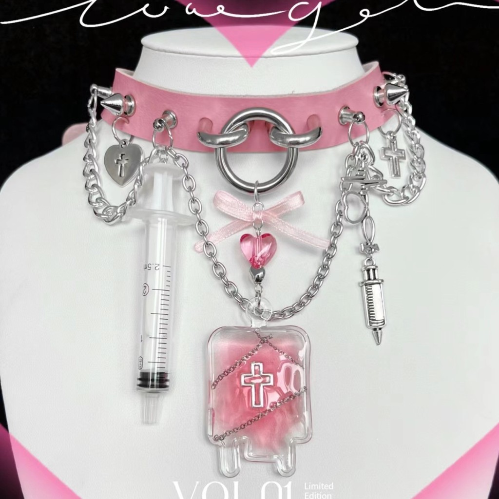 ✨{Sweetheart Disease Petite Nurse} Syringe Cross Medical Series Bow choker Collar