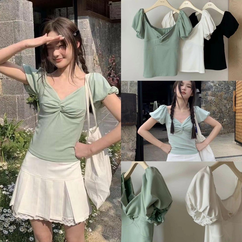 🧵 🇰🇷 เสื้อยืดแขนตุ๊กตา แต่งทรงช่วงอก ผ้าดีมาก ทรงเกาหลี ทรงน่ารัก แฟชั่นเกาหลี 🧵