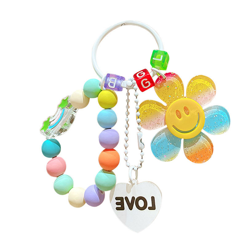 พวงกุญแจลูกปัดสีพลาสเทล พร้อมจี้ดอกไม้อะคริลิก พวงกุญแจดอกไม้ จี้ห้อยกระเป๋า - รูปที่ 2