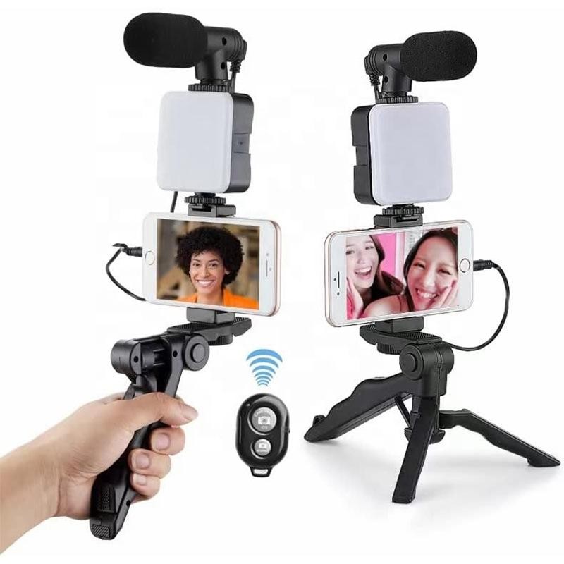 เซ็ตถ่าย Vlog ขาตั้ง ที่จับสมาร์ทโฟน ไมค์ ไฟ LED ครบชุดพร้อมถ่าย อุปกรณ์ถ่ายวิดีโอ พร้อมไฟแฟลชและไมค์ตัดเสียงลม