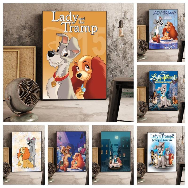 Lady and the Tramp Minimal Poster Wall Art ผ้าใบพิมพ์เด็กของขวัญ Nursey Decor