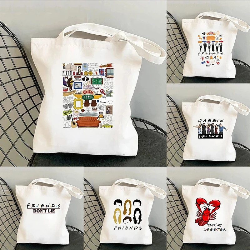 Friends Tv Show กระเป๋านักช้อปสําหรับผู้หญิง Casual Street Style Shopping Bag with Handle Harajuku F