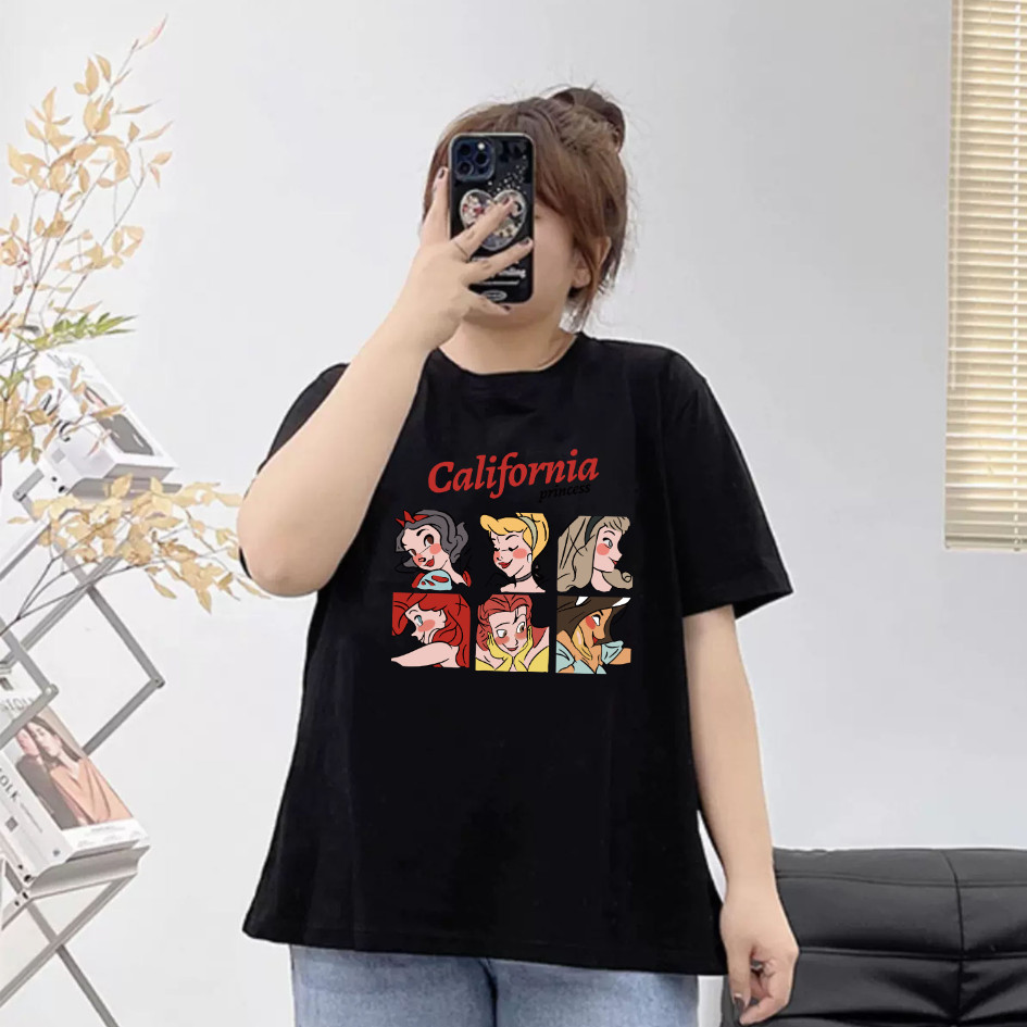 TeddyTee🎀 เสื้อสาวอ้วน เสื้อขนาดบวก เหมาะสำหรับสาวอ้วน หลวม เสื้อคนอ้วน ขนาดใหญ่พิเศษ ลายเจ้าหญิงแคลิฟอร์เนีย